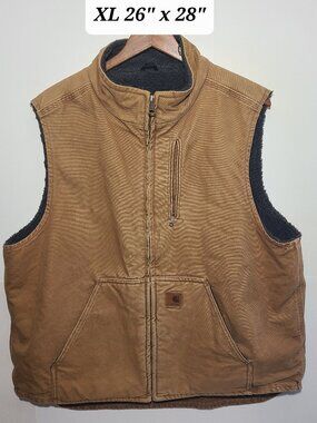 Vintage Y2K Carhartt Brown Canvas Sherpa Lined Men's Vest Size XL